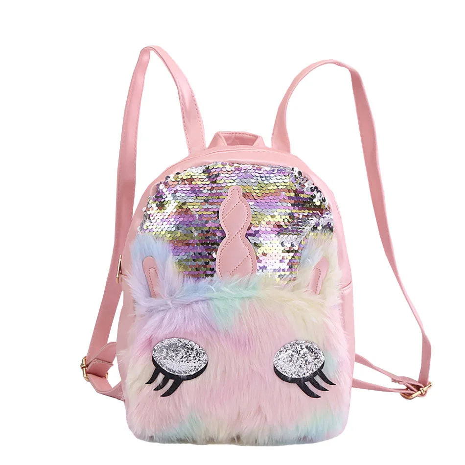 

Reversible Sequin Unicorn Soft Plush Kawaii Backpack For Girl School Bag For Winter Teenager Girls Travel Bagpack