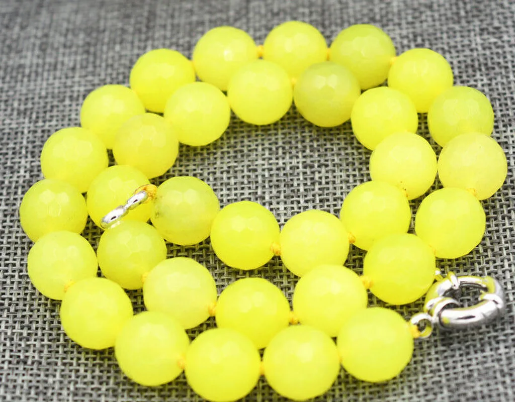 

10mm fluorescent green faceted gemstone jade necklace 18"