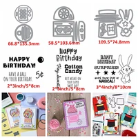 metal cutting dies clear stamps cotton candy cart ball bunny happy birthday surprise scene diy scrapbooking craft paper cards