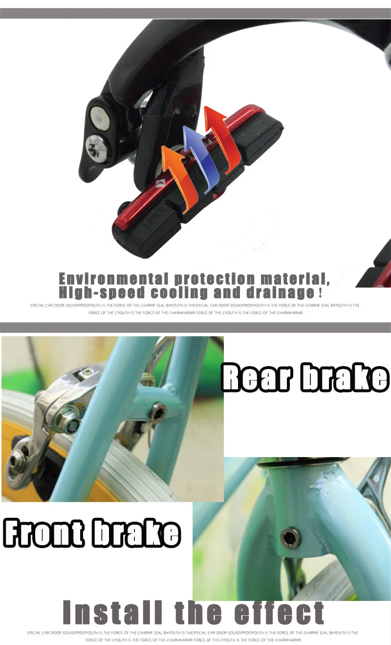 Комплект тормозных колодок для велосипеда длина 55-72 мм черный красный | Спорт и