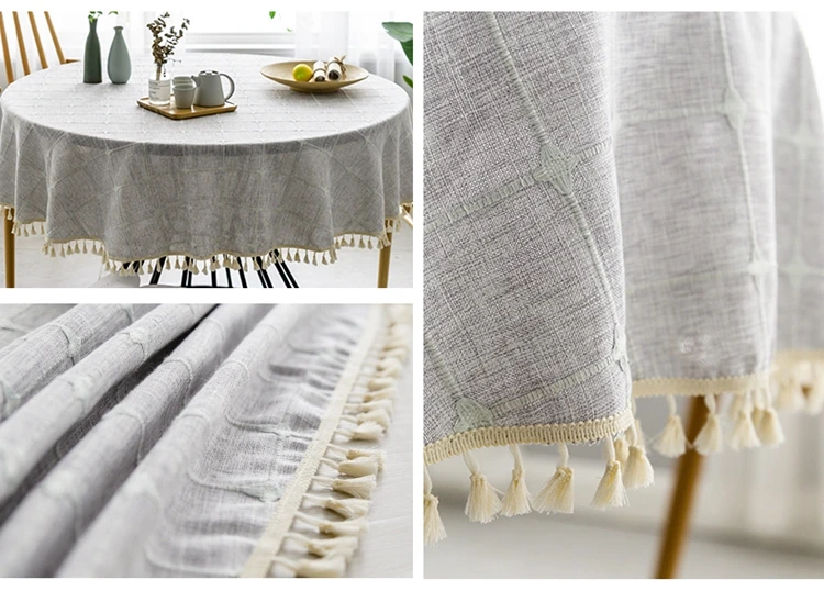 

Cotton Linen Round Tablecloth Wedding Hotel Banquet Cloth Indoor Dining Room Kitchen Outdoor Decoration Large Lattice Table Oval