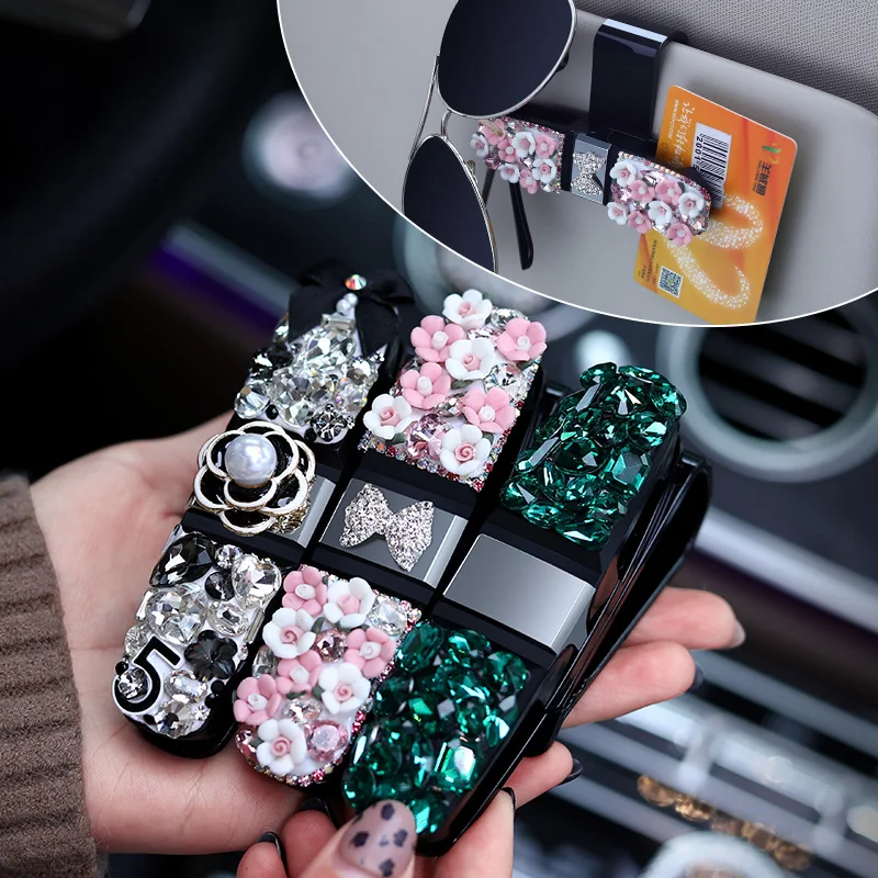 Шикарные хрустальные автомобильные солнцезащитные козырьки футляры для очков