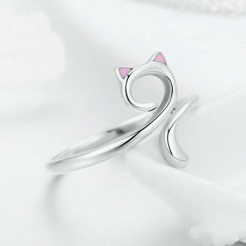 Женская мода Серебряный кошачий гвоздь киска регулируемое отверстие кольцо на