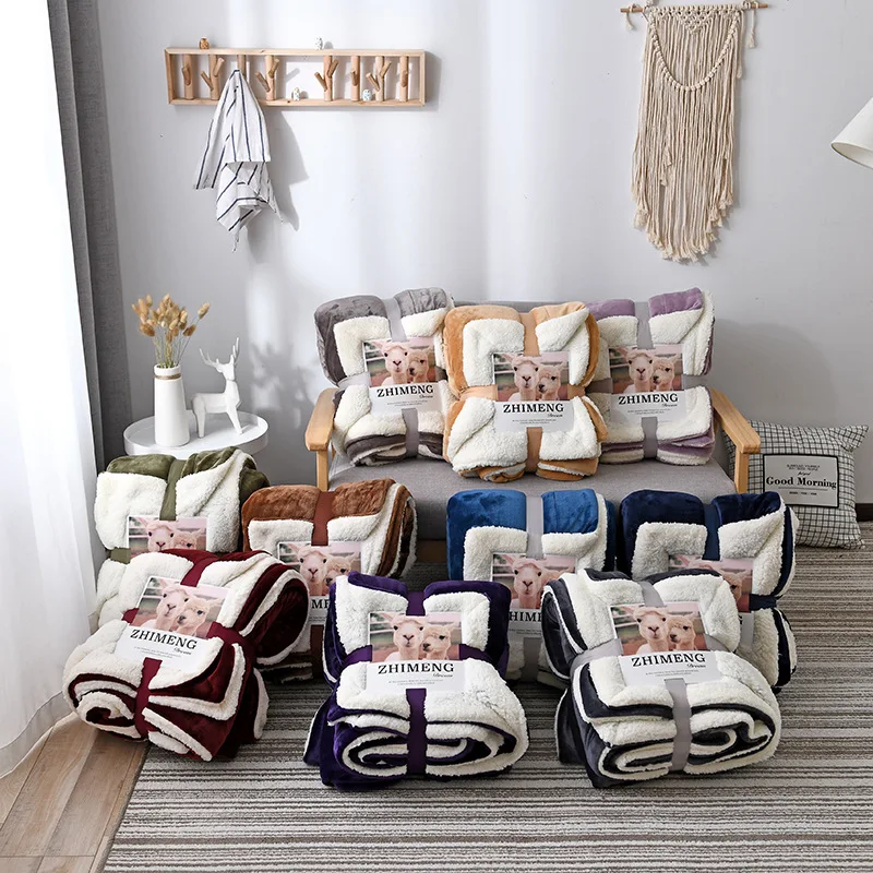 

Home Bed Fleece Warm Blankets Lamb Bedspread Plush Baby Comforter Covering Plaid All Season Popular Textile Winter