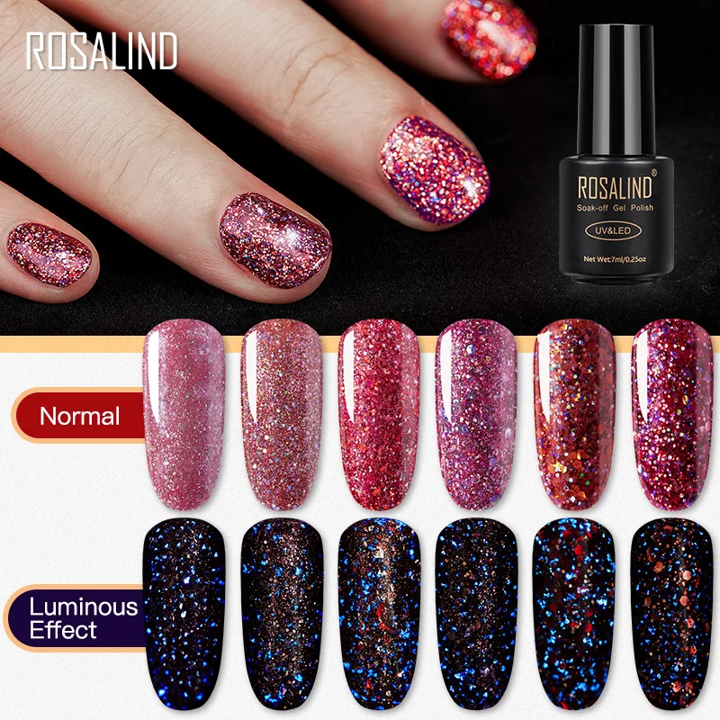 

ROSALIND Red Diamond Glitter Gel Nail Polish Semi Permanent UV All For Manicure For Nail Art Design Hybrid Varnishes Top Base