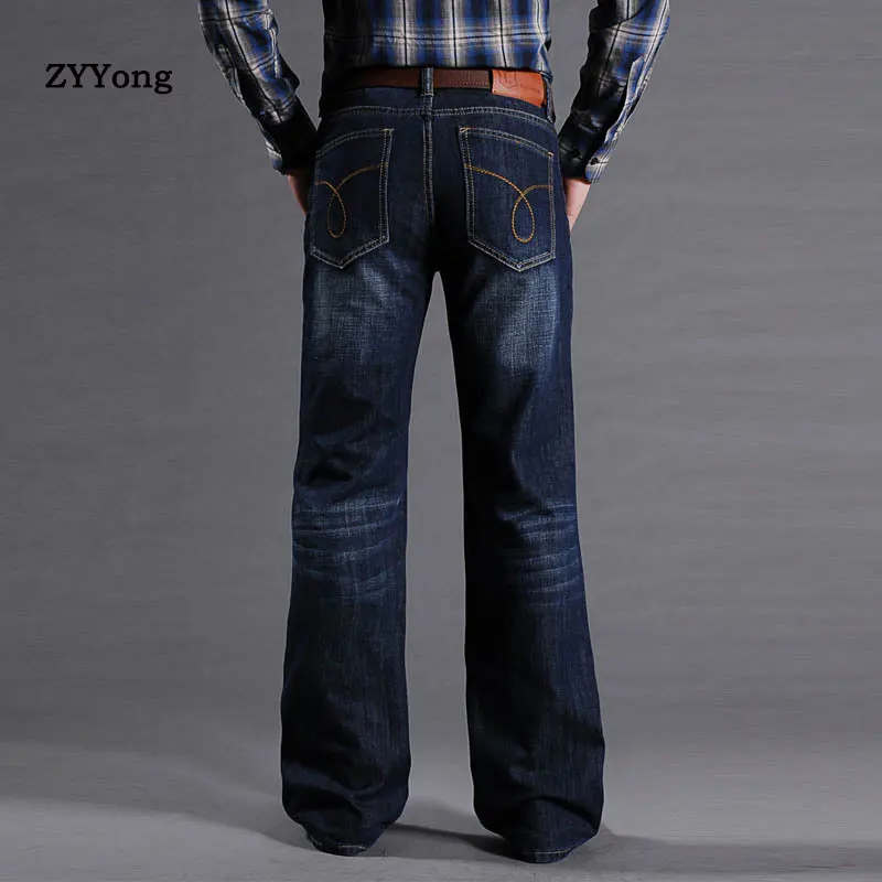 ZYYong Men's flared Jeans, Men's Short-leg Cut Loose Jeans, Classic Denim flared Pants, Elasticated Jeans, Men's Trendy Jeans