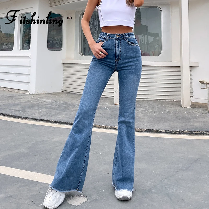 

Женские джинсы-клеш с бахромой, с высокой талией, 2021