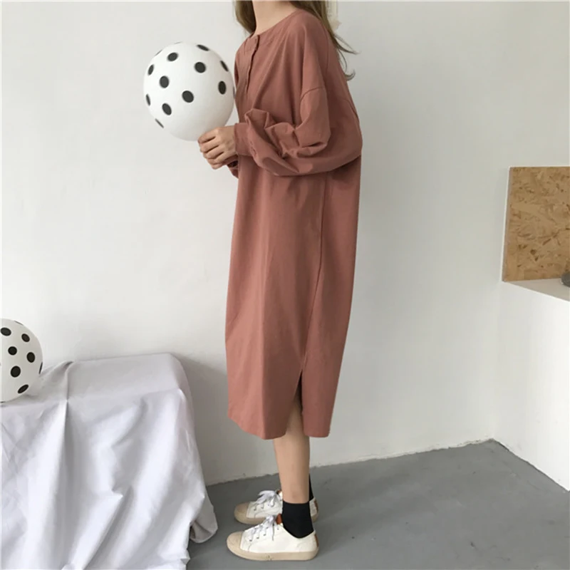 Женское платье футболка с круглым вырезом длинным рукавом и надписью|Женские