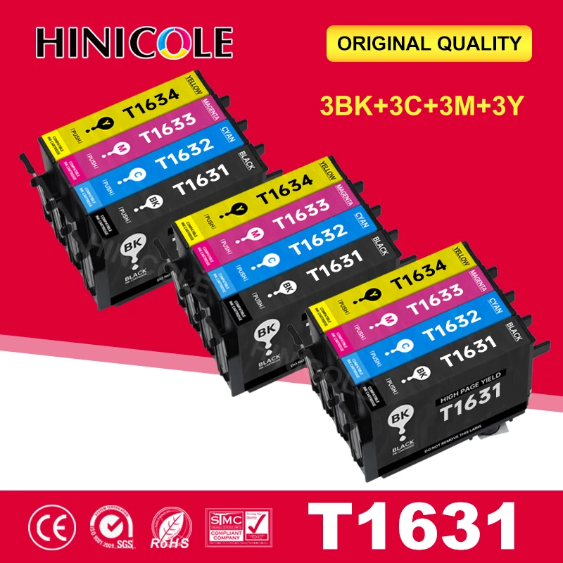 12 шт. T16 T1621 T1631 чернильный картридж для Epson WF 2010 2510 2520 2530 2540 2630 2650 2760 2750