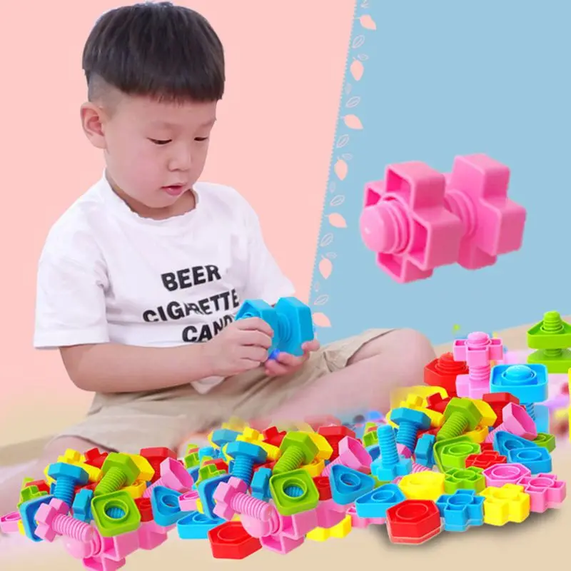 

32PCS 32PCS Screws&Nuts Montessori Screw Building Blocks Plastic Insert Blocks Nut Shape Toys Educational Toys Girls Baby Toys