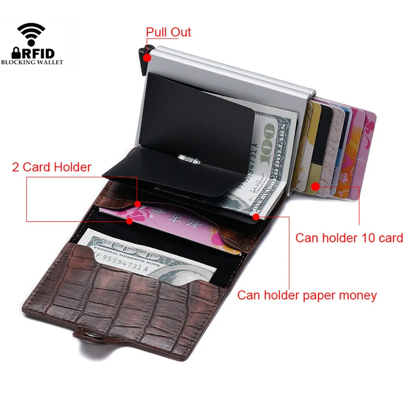 Двойной чехол Анти Rfid Credti держатель для карт 10 Для мужчин Металл Жесткий кожаный