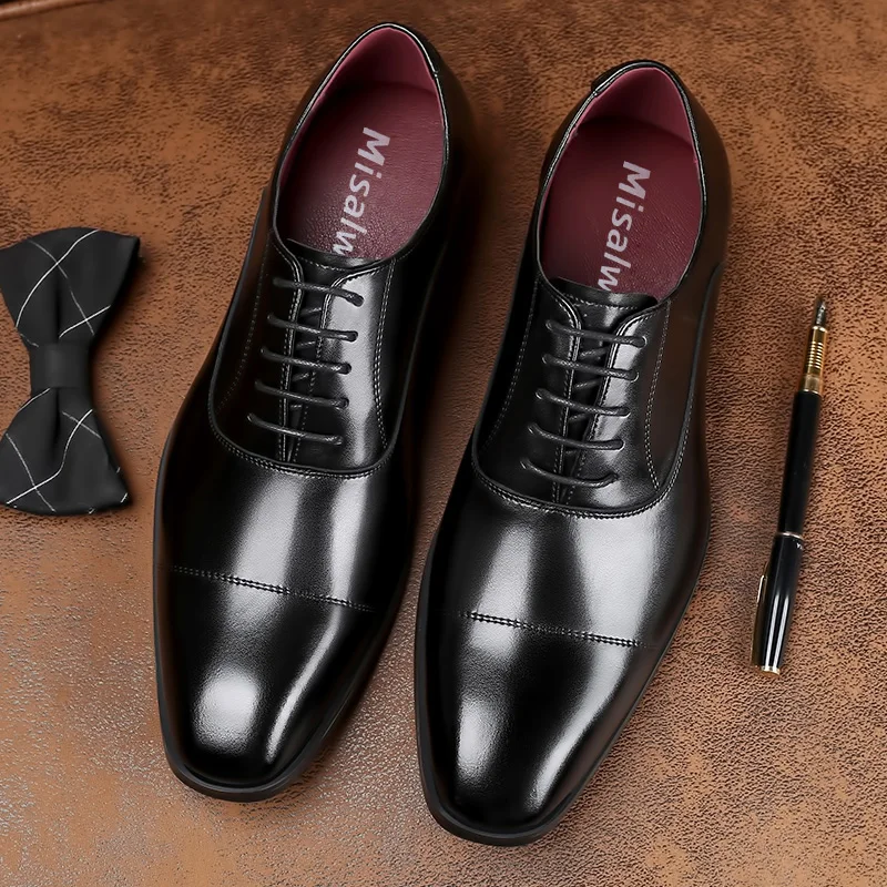 

Misalwa Triple-joint Classic Men Suit Shoes British Wing-tip Leather Derby Men Shoes Elegant Dress Business Work Shoes Dro