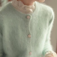limiguyue women knit cardigan french long sleeve mink mohair sweater gentle autumn winter knitwear soft sweet o neck tops k3530