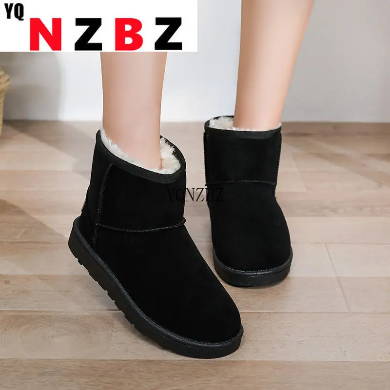 

2022 New Winter Plus Velvet PU Waterproof Mid-Tube Snow Boots Thickened Warm Women's Boots 35-40 Flat-Heeled Cotton Shoes
