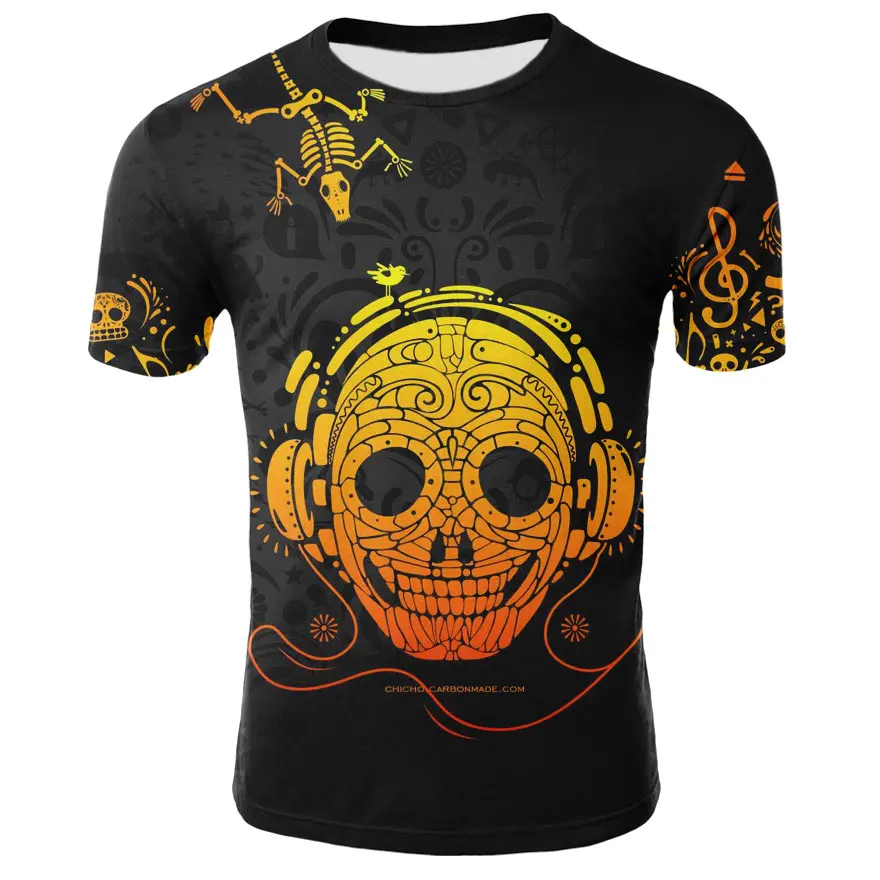 

2020 new summer round neck short sleeve 3D digital printing men's trendy T-shirt European and American skull printing