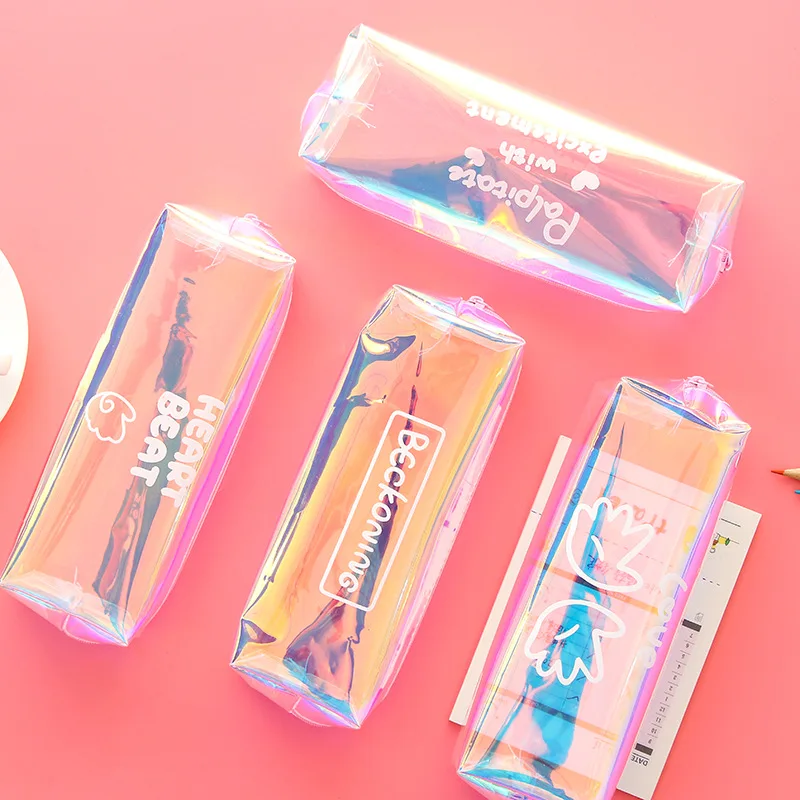

Creative Laser Pencil Case Pen Case Kawaii Transparent Pen Pouch for Girls Gift Student School Office Supplies Stationery