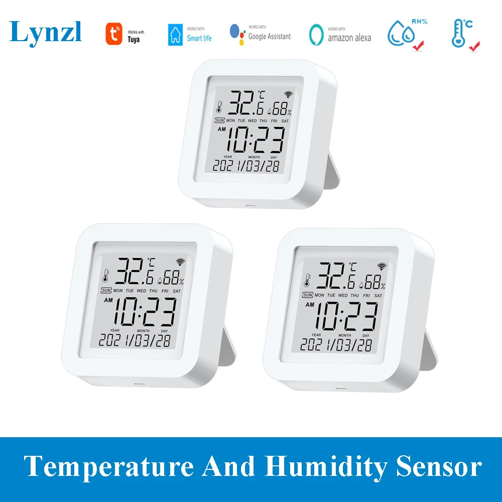 

Датчик температуры и влажности Lynzl Tuya с Wi-Fi, комнатный гигрометр, термометр, электронный ЖК-дисплей, для Alexa Google Home