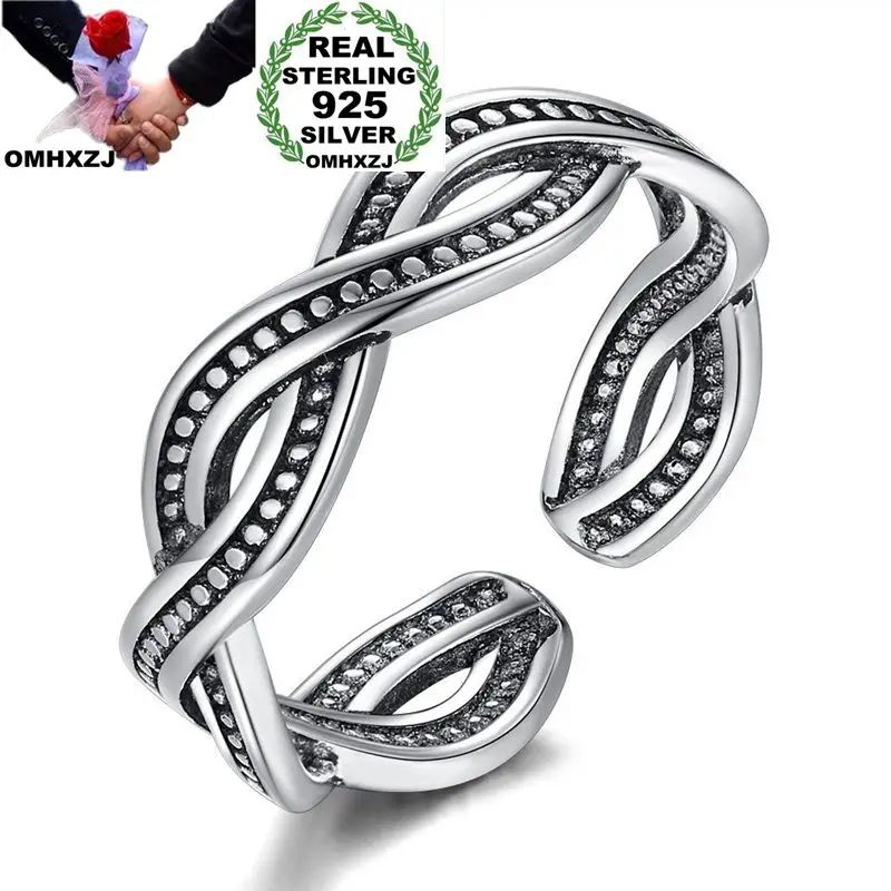 

OMHXZJ Wholesale RG182 European Fashion Fine Woman Man Party Birthday Wedding Gift Vintage Cross 925 Sterling Silver Open Ring