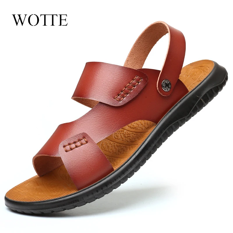 

WOTTE Men Sandals Comfortable Men Summer Shoes Leather Sandals Big Size Soft Sandals Men Roman Comfortable Men Shoes Footwear