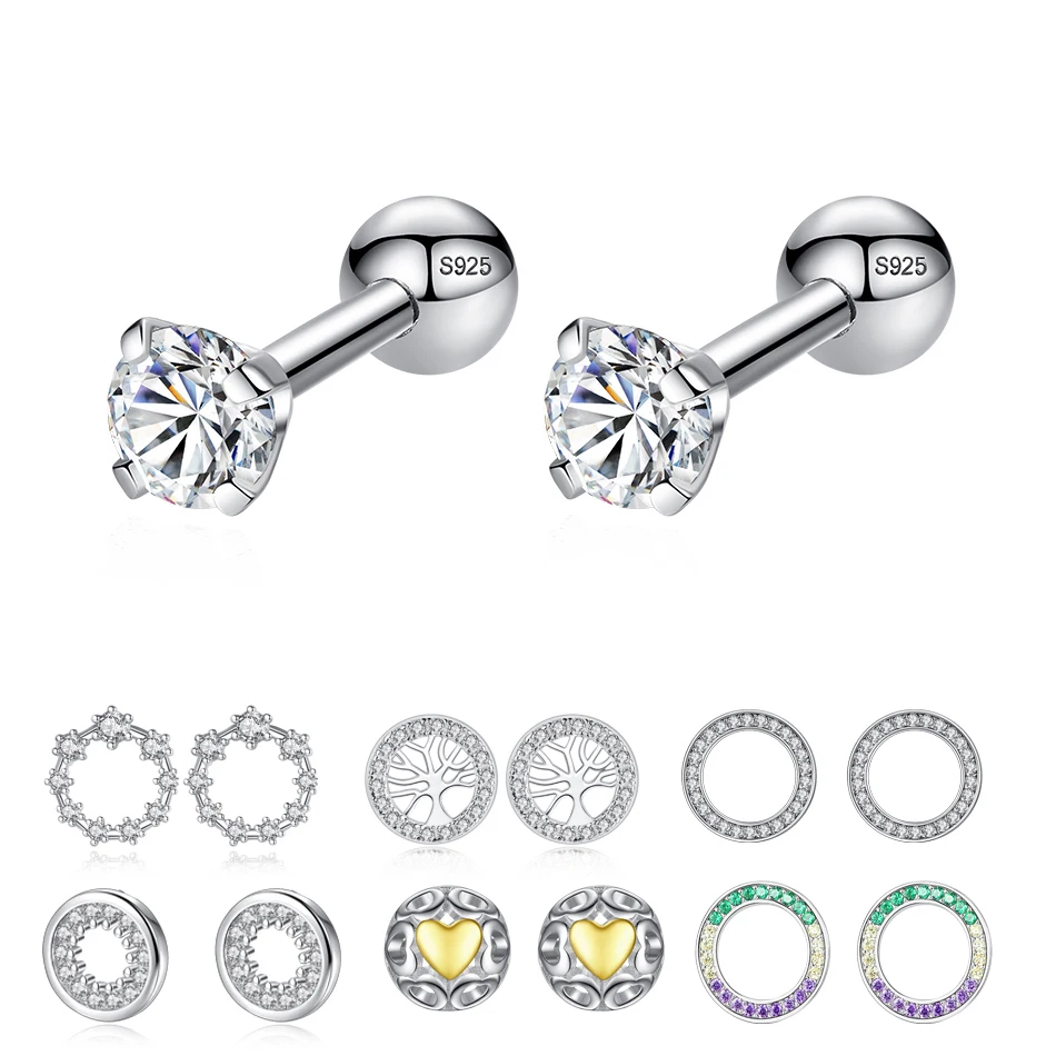 Роскошные серьги гвоздики с кристаллами и цирконием из стерлингового серебра 925