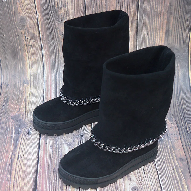 Сапоги женские кожаные увеличивающие рост до середины икры 8 см | Обувь