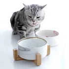 Кота Керамика миска для домашних животных из массива дерева с оправой 
