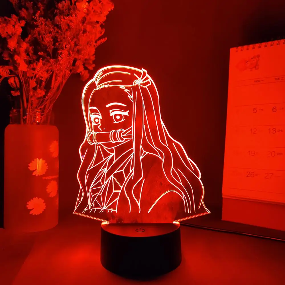 Kamado Nezuko Silhouettes Laser Engraved 3D Illusion Lamp Kawaii Japanese Anime Night Light Gift LED Sensor Lights for Room Deco