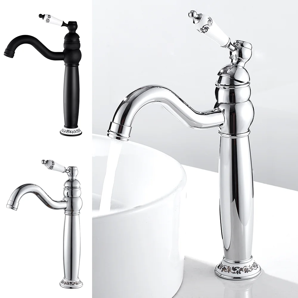 

High Arch New Deck Bathroom Basin Sink Mixer Tap Polished Antique/Black Faucet Waterfall Faucet Bathroom Faucet