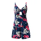 Женский короткий комбинезон с V-образным вырезом и цветочным принтом