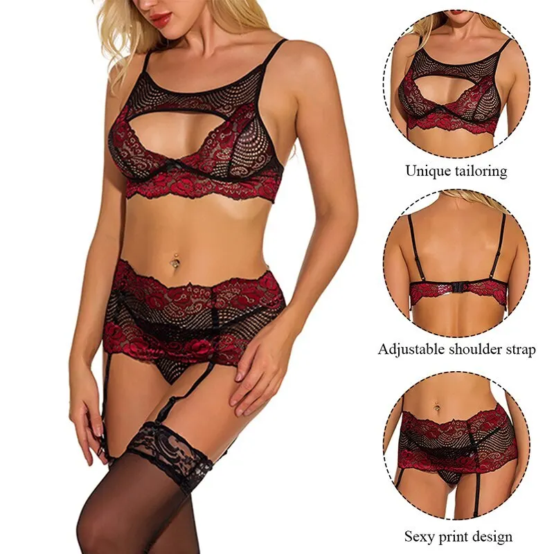 

Women's Sexy lingerie Bra Set Sexy Lace Underwire Bra Sleepwear Bandage Golden Lingerie Garter Underwear Bralette 2020