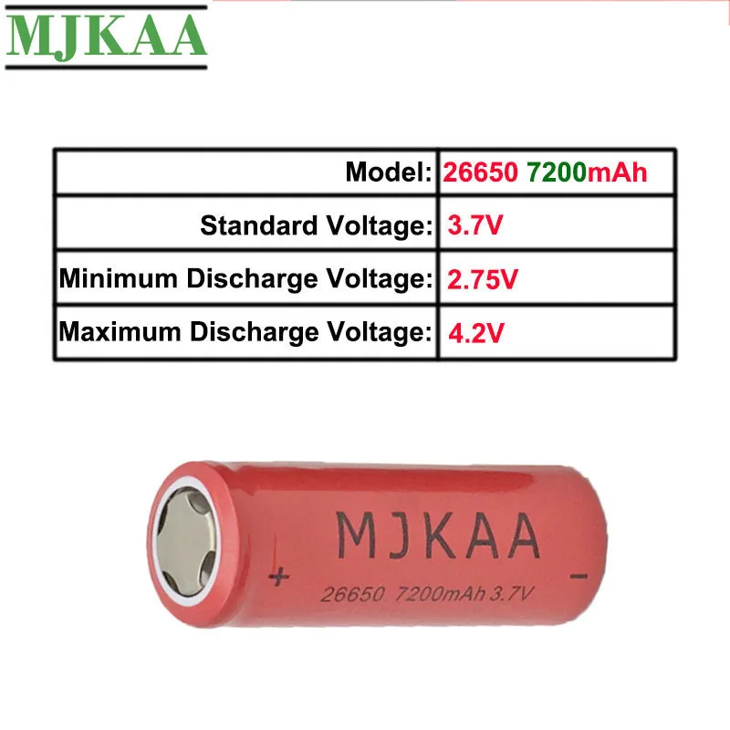 MJKAA аккумуляторная батарея 26650 7200mAh 3 7 V 20A литий ионные аккумуляторы большой