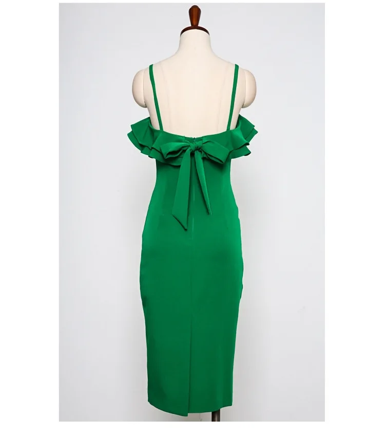 

FOLOBE 2021 Summer Green Dresses Women Sexy Backless V-neck Spaghetti Straps Bow Mini Dress Fashion Party Dresses