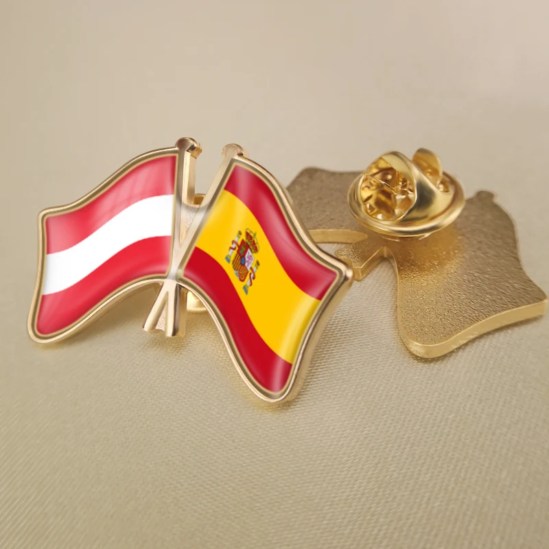 

Austria and Spain Crossed Double Friendship Flags Lapel Pins Brooch Badges
