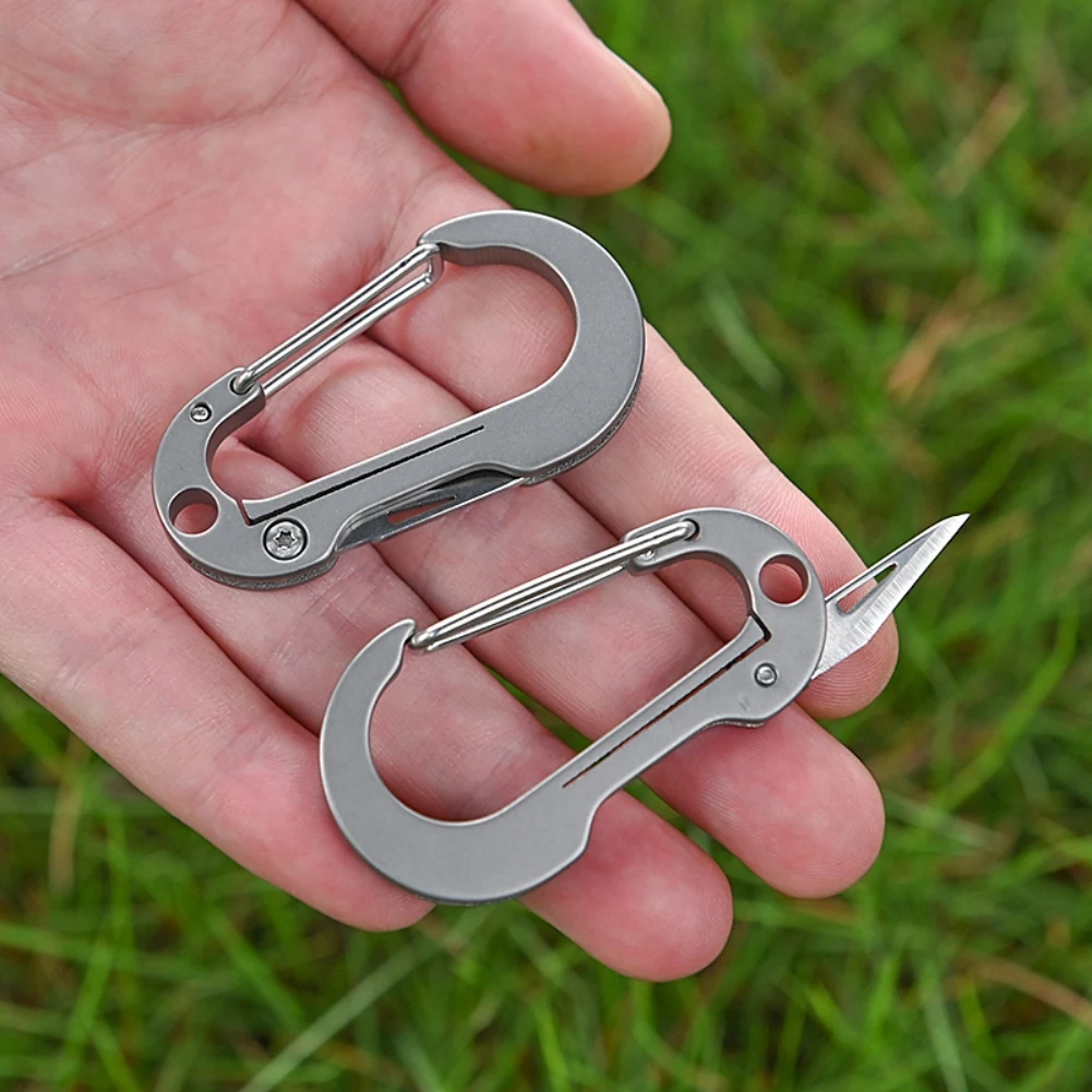 

Titanium Alloy D Shape Bucket Mini Knife Camping EDC Tools Outdoor Foldable Emergency Tools Survival Cutting Keychain Carabiner