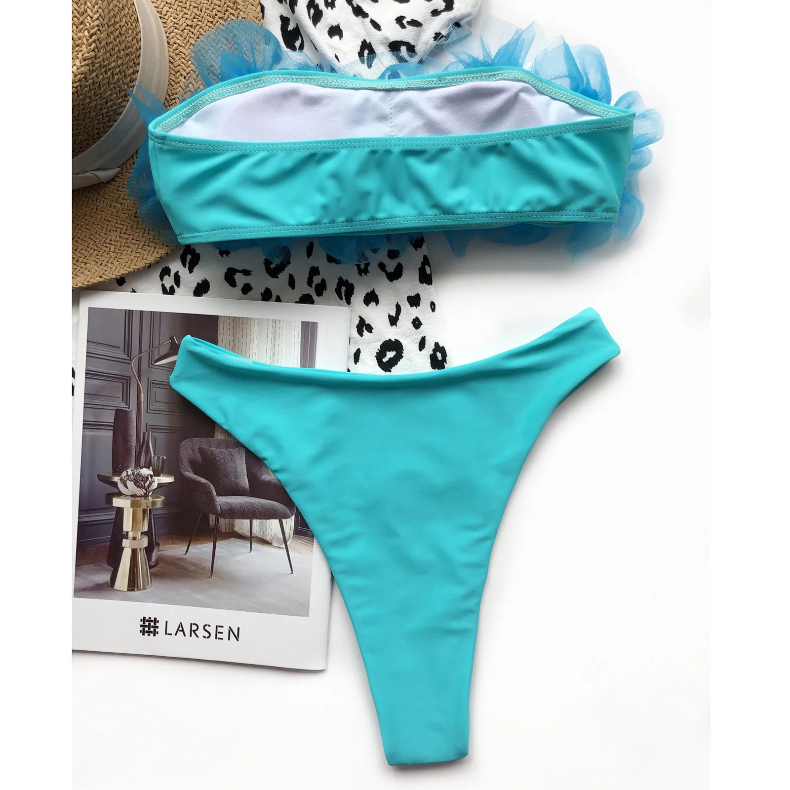 

2021 Women Mesh Wrapped Chest Solid Bikini Sexy Female Solid High Waist Two Piece Swimwear Tankini Swimsuit new