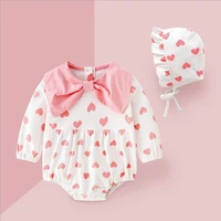 pink heart printing newborn baby girls romper autumn winter long sleeve toddler baby jumpsuit for girls costumes onesie hats