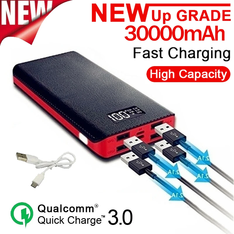 30000mAh внешний аккумулятор большой емкости с ЖК-цифровым дисплеем 4USB порт