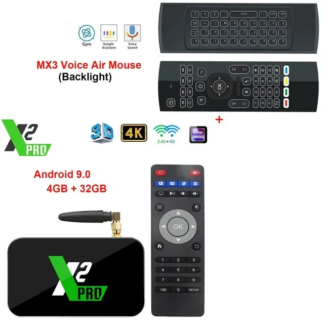 x2 Pro EN MX3L Mic Ugoos Android 9,0 2/4 г 16Г/32г/X2 Pro/X2 cube Смарт ТВ Box Amlogic S905X2 2,4G/5G Wi-Fi 1000 м Bluetooth Media Player Декодер каналов кабельного телевидения компьютерной приставки к телевизору - Цвет: x2 Pro EN MX3L Mic