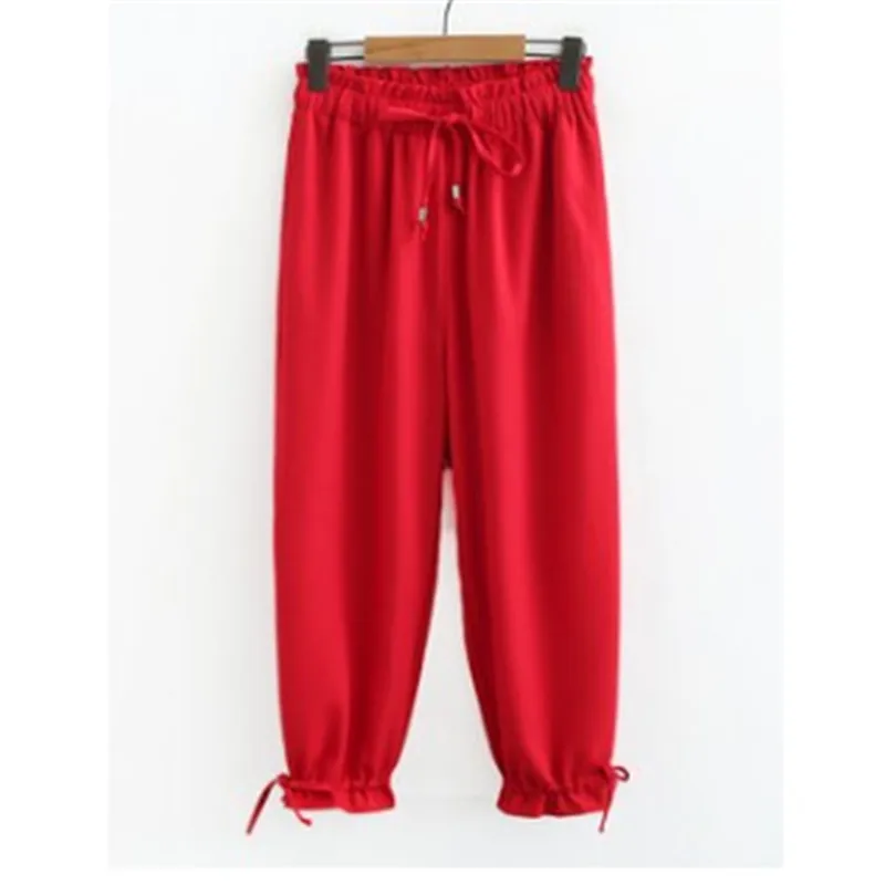 

Spring AndSummer Outfit Large Size Tady New Casual Pants Elastic Waist Strap Feet High Waist Hanging Chiffon Nine Minutespants