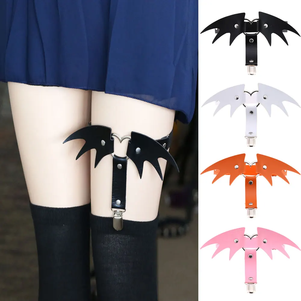 

10 Pcs/set Sexy Women Punk Elastic Faux Leather Garter Belt Metal Heart Halloween Batwings Thigh Ring Women Goth Accessories