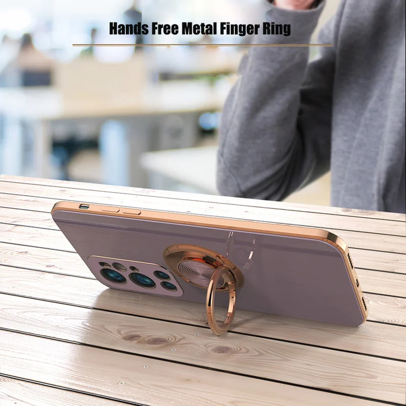 gold plating square frame silicone magnetic ring holder phone case for oneplus 9 pro 9pro one plus 9 stand candy soft back cover free global shipping