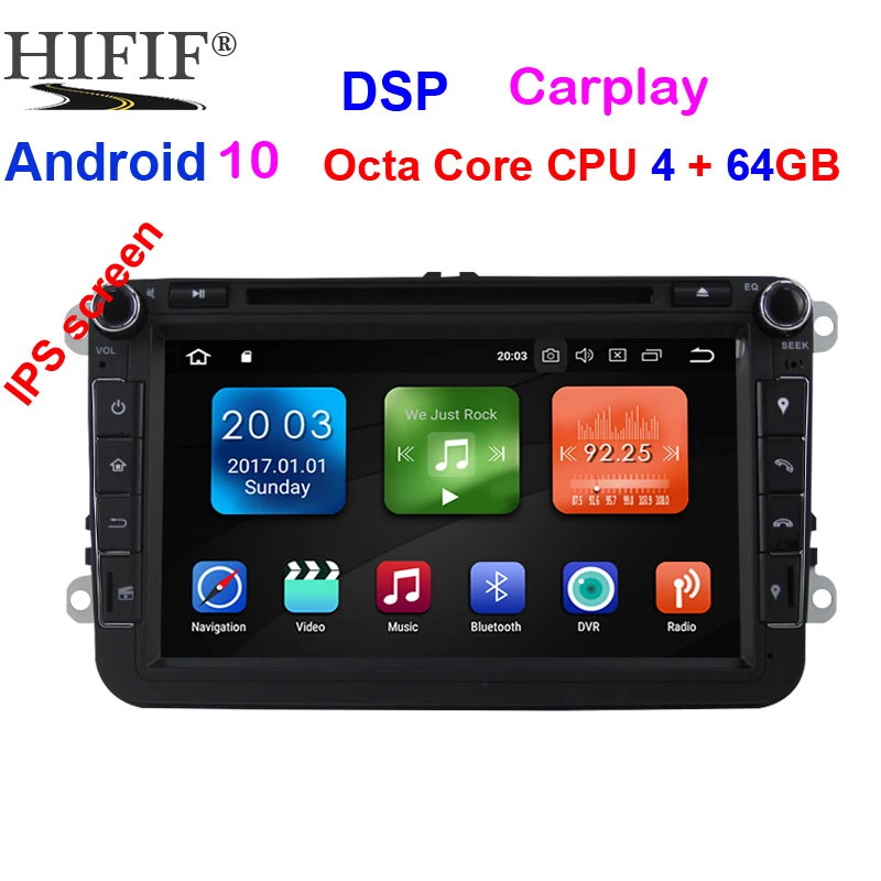 2 din Android 10 Восьмиядерный 4 Гб 64 ГБ Автомобильный DVD для VW Passat CC Polo GOLF 5 6 Touran EOS T5 Sharan