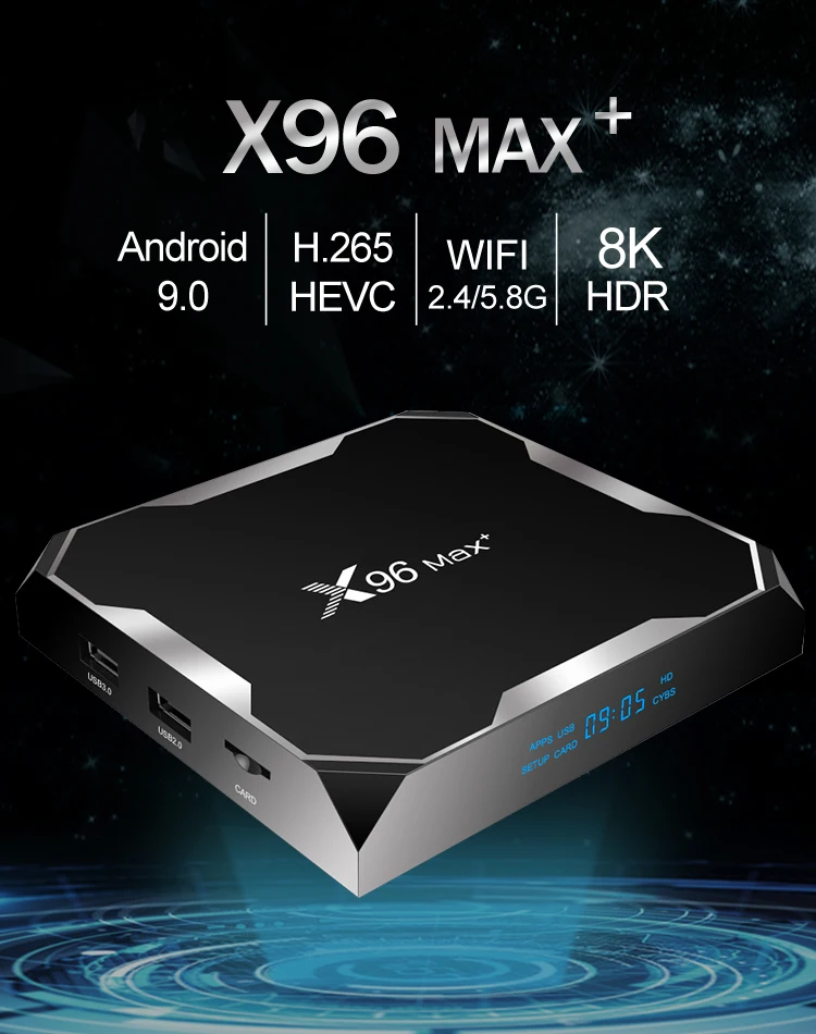 Приставка Смарт-ТВ X96 MAX Plus 4 + 64 ГБ Android 9 0 Amlogic S905X3 2 ядра Wi-Fi BT4.0 8K | Электроника