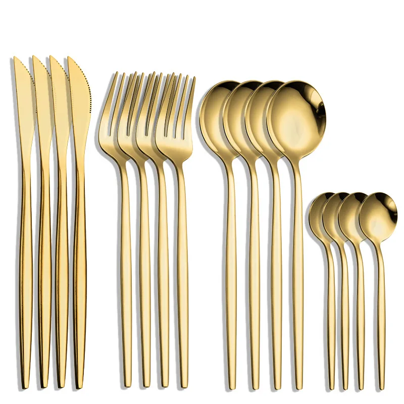 

16pcs Upscale Gold Dinnerware Set Stainless Steel Tableware Set Knife Fork Coffee Spoon Flatware Set Dishwasher Safe Cutlery Set