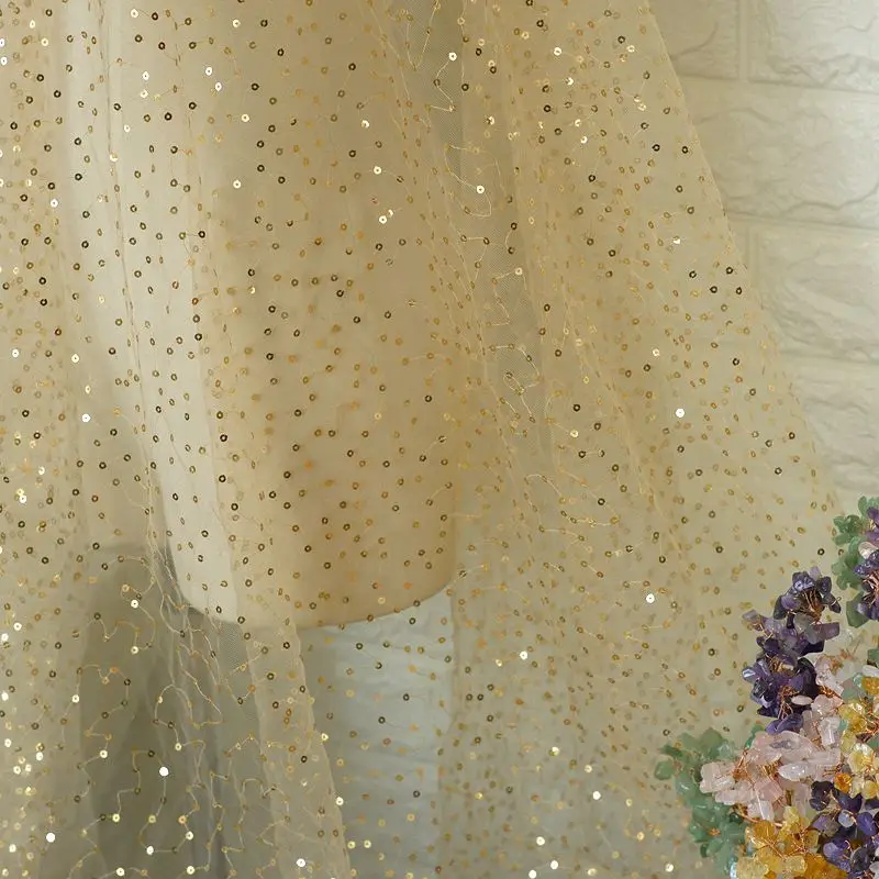 150 см широкая ажурная ткань черного цвета с пайетками Сетчатое свадебное платье