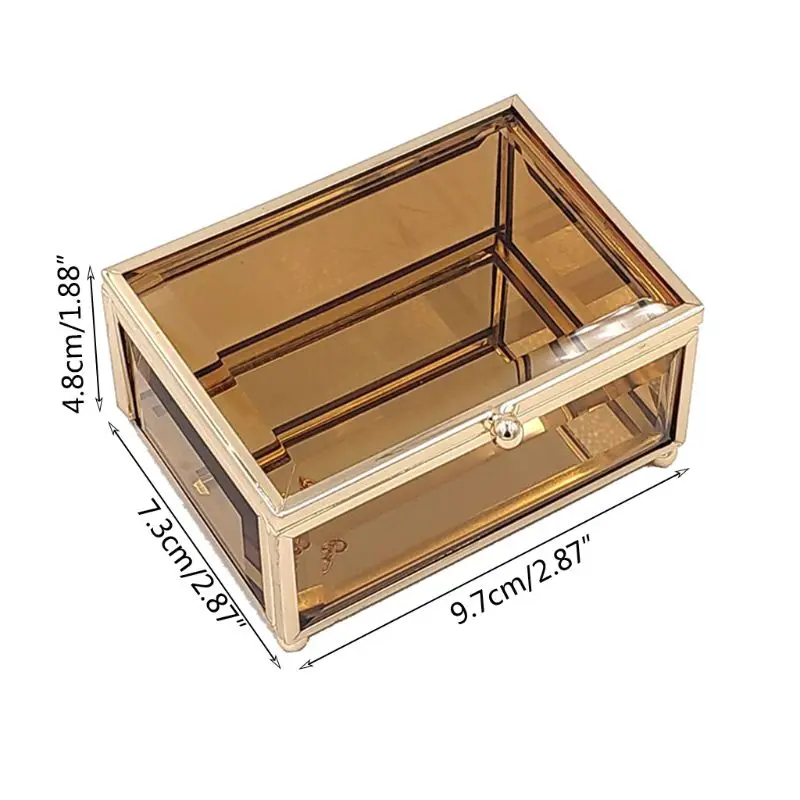 

Geometrical Gold Glass Jewelry Box Jewelry Organize Holder Plants Container