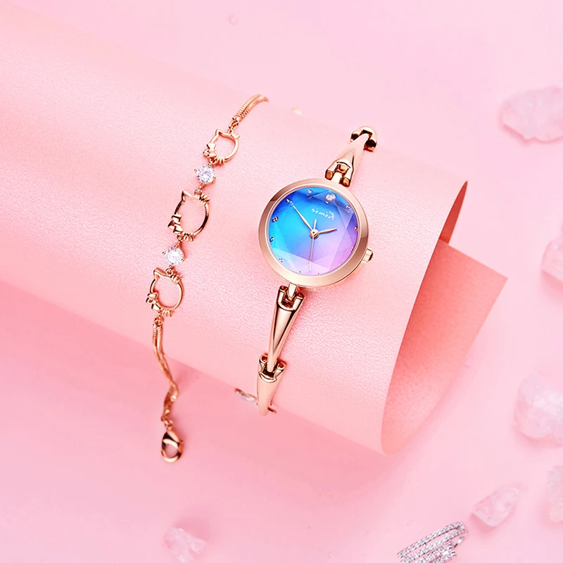 Kimio брендовые ЖЕНСКИЕ НАРЯДНЫЕ часы часы-браслет из нержавеющей стали градиент