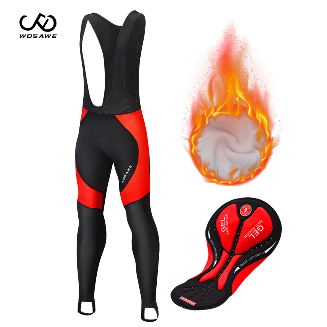 

WOSAWE Winter Cycling Long Pants Men 3D Padded Thermal Warm Tights MTB Bicycle Racing Trousers Bike Clothes Cycling Bib Shorts
