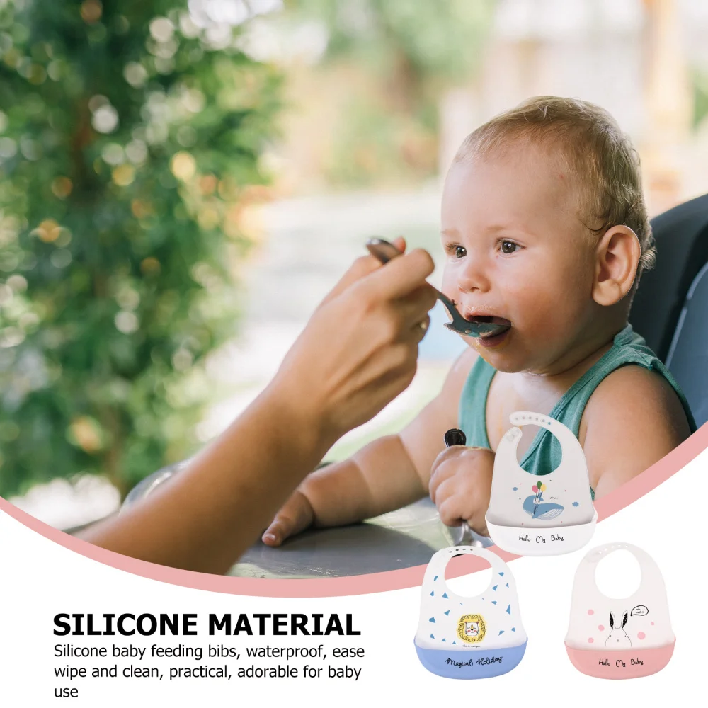 

3pcs Baby Bibs with Food Catcher Waterproof Silicone Toddler Feeding Bibs