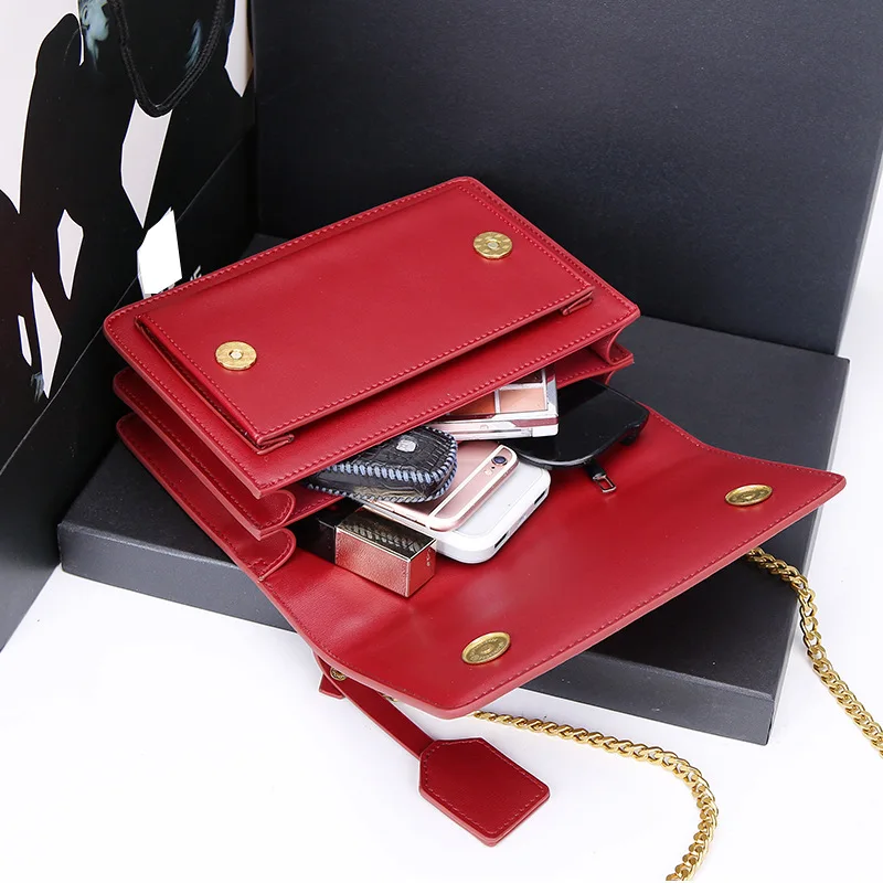 

Women's leather new luxury brand chain bag One Shoulder Messenger small square bag